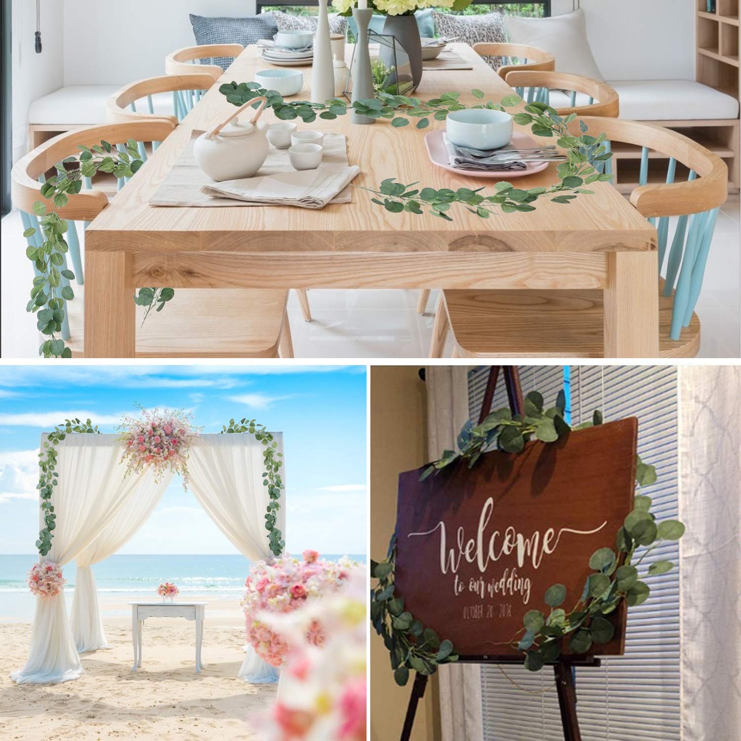 VILSTO Eucalyptus Klimop Slinger kunstplant, Eucalyptus Klimop Bladeren Decoratie Slinger, Bruiloft Eucalyptus Klimop, Krans Kunstplant Vakantie, Opknoping Wijnstok Plant, Woondecoratie Accessoires