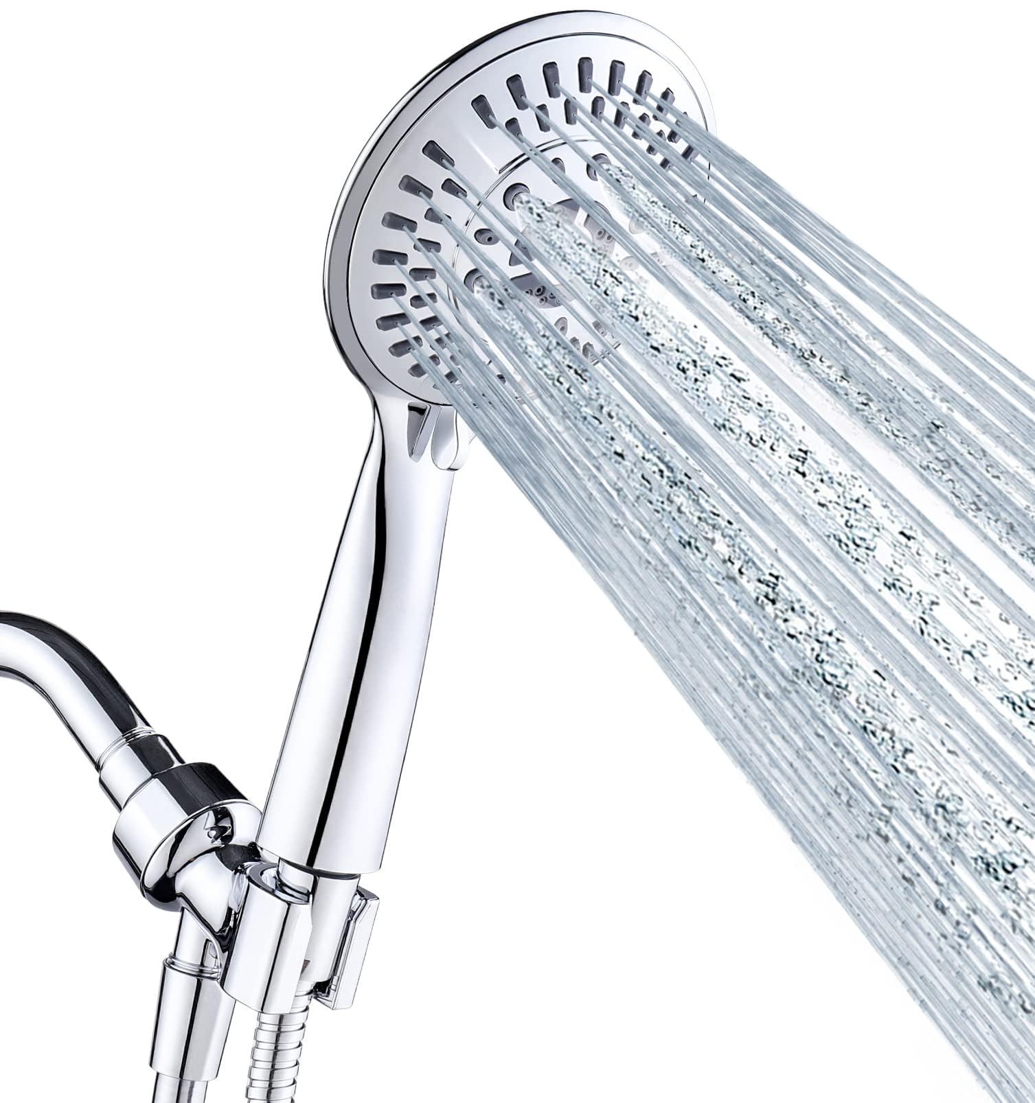 BRIGHT SHOWERS Juego de cabezal de ducha de mano cromado de alta presión con 9 ajustes de pulverización, manguera de ducha flexible de 60 pulgadas y soporte de montaje de brazo de ducha ajustable