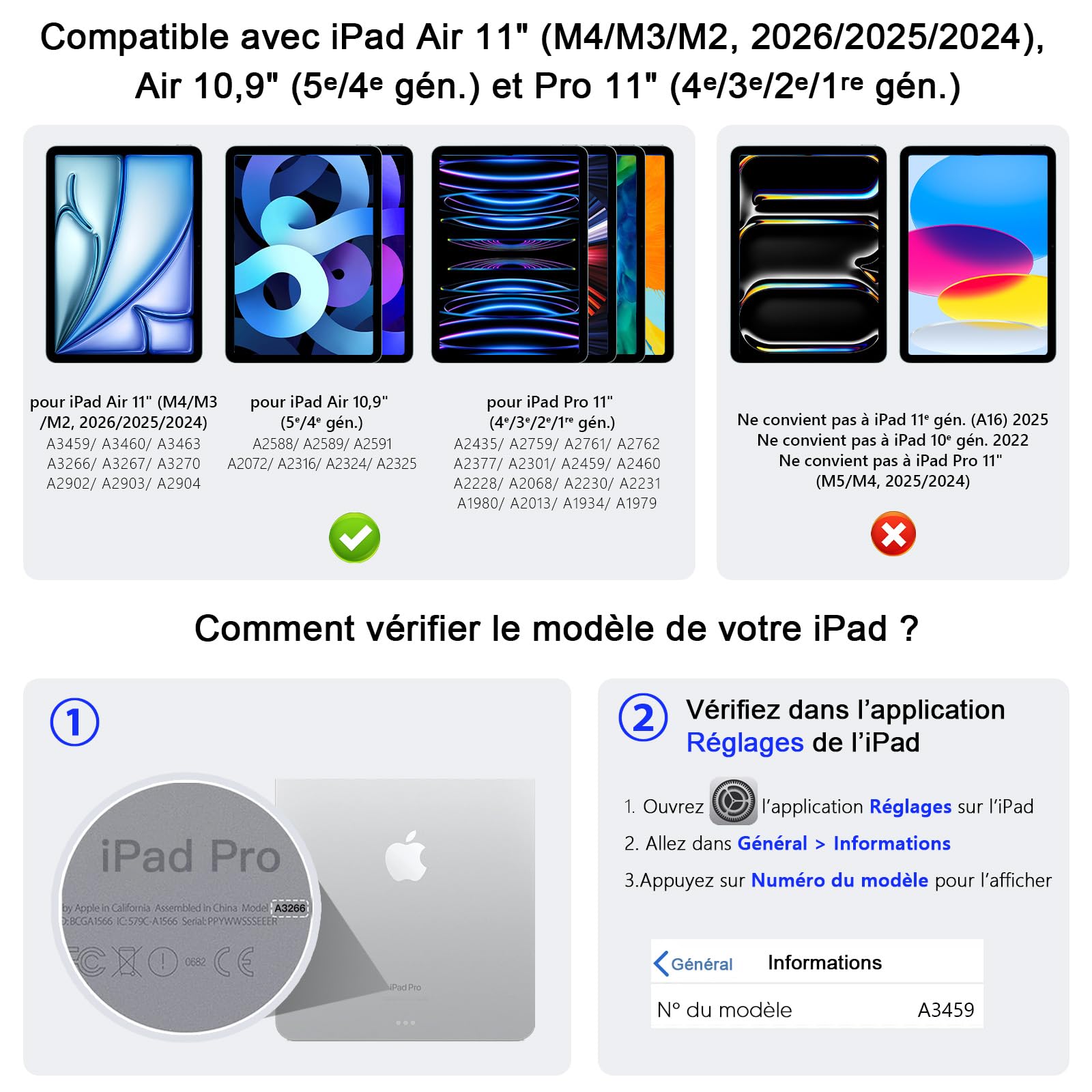 RAYMCRAFT Clavier pour iPad Air 11 Pouces (M4/M3/M2) & iPad Pro 11 Pouces (1re/2e/3e/4e Gén), Magic Keyboard pour iPad Air 5e/4e, Rétroéclairage 11 Couleurs, Smart Trackpad, Boucle pour Stylet, Noir