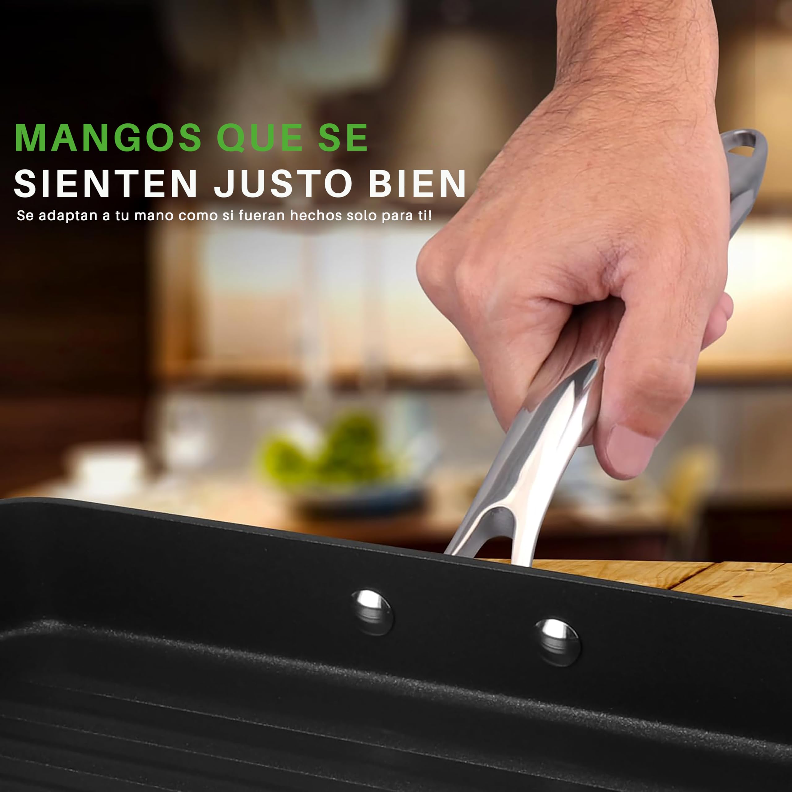 Nutrichef sarten parrilla, Grill, 11”, Cuadrada, Anodizada, Asador, Plancha cocina, Antiadherente, Asas reforzadas, Apto para lavavajillas