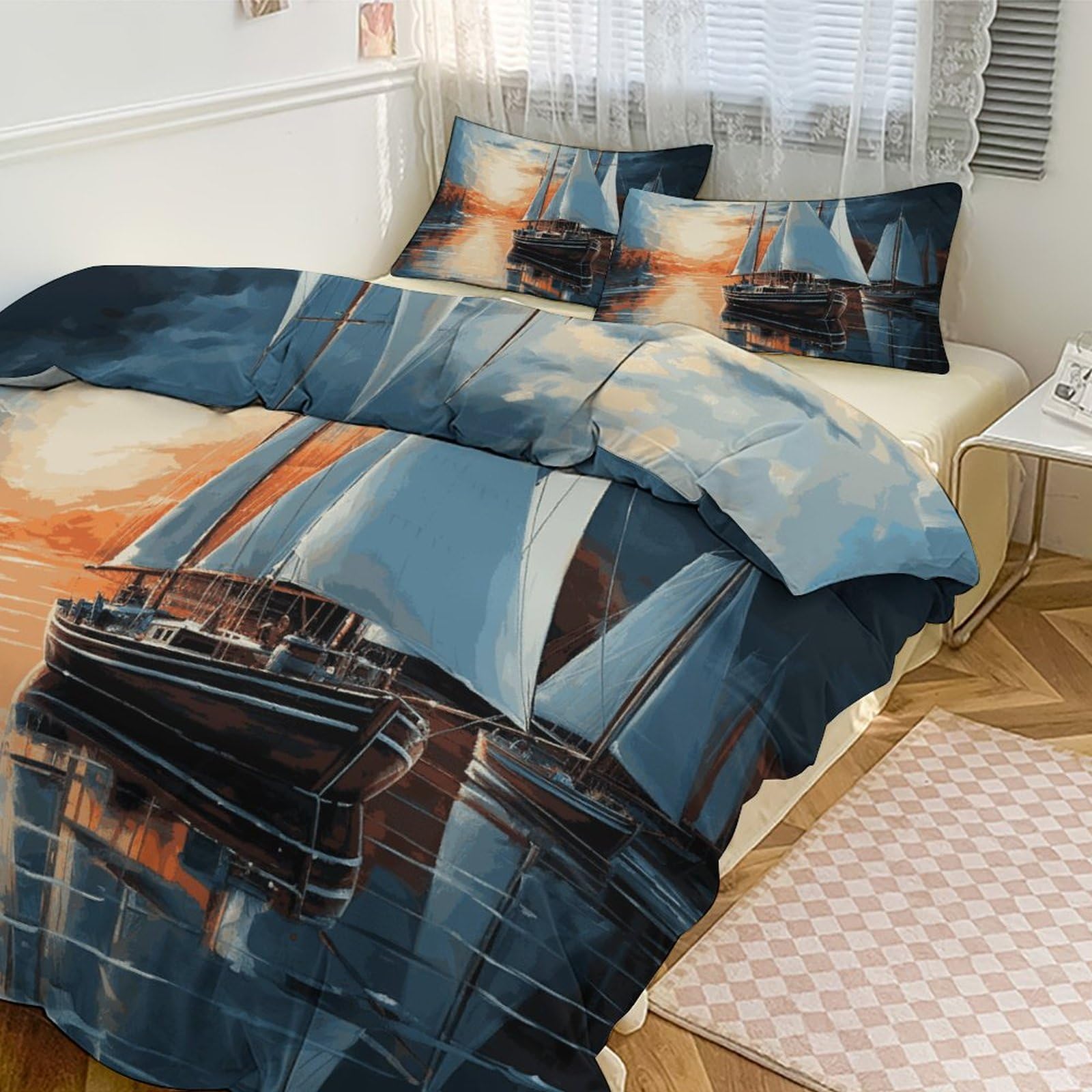 Parure de lit 3 pièces douillette pour éliminer le froid nocturne avec style marin