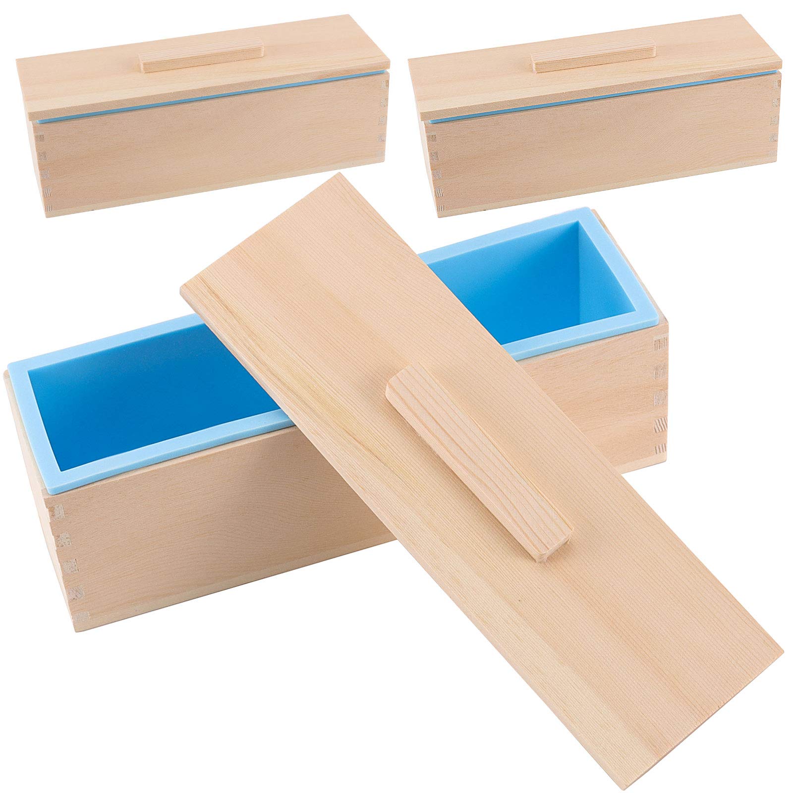 Sponsored Ad - 3 Set 45 Oz Blue Silicone Soap Molds Loaf, Flexible Rectangular Soap Making Molds with Wood Box Wooden Covers, Soap Molds for Soap Making