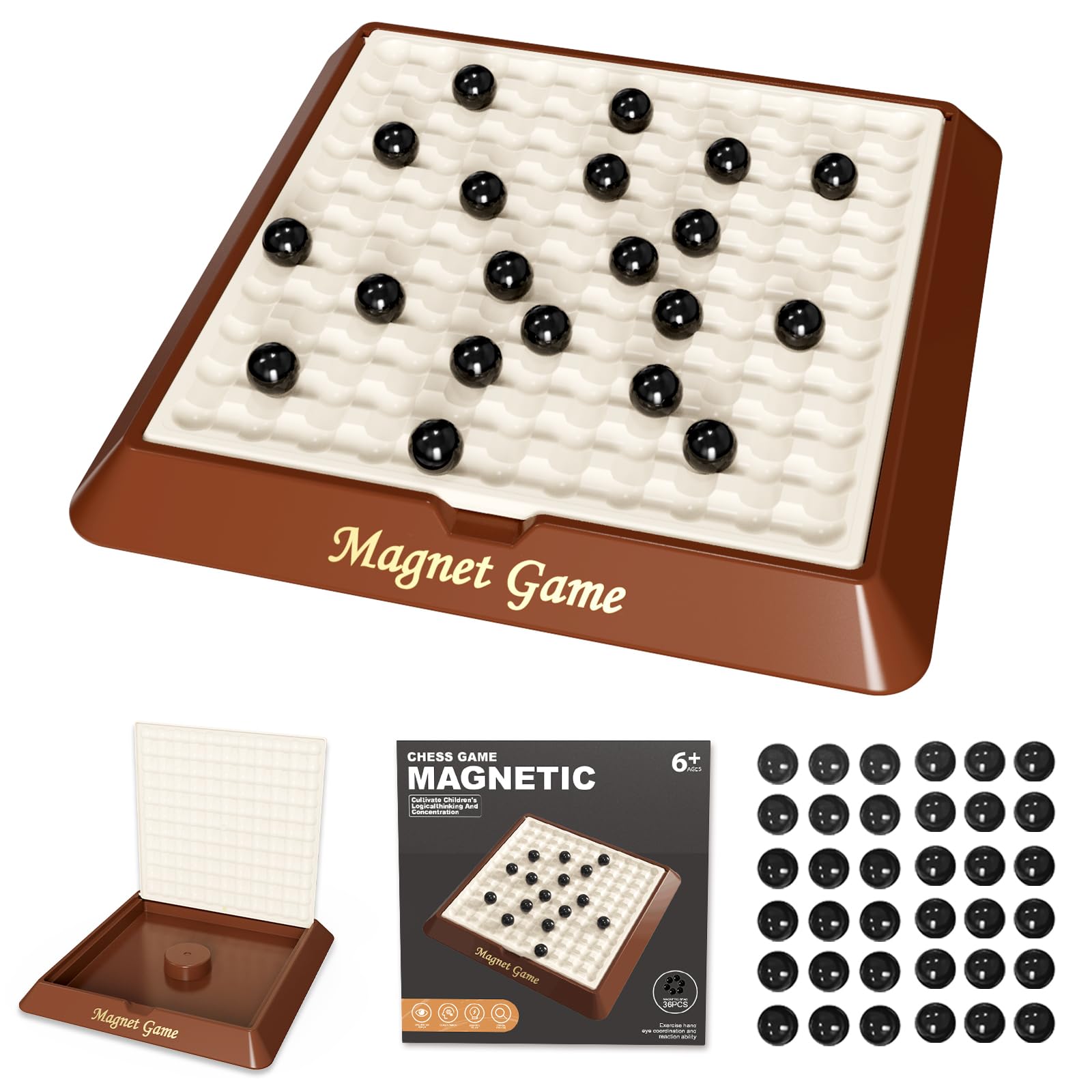 Magnetic Game Chess, Magnet Games for Adults and Kids with Storage Board, Magnet Chess Game with Stones, Board Game for Friends Family, 2-4 Player