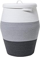 Vista 11 de Cesta alta de cuerda de algodón hecha a mano de 26 x 20 pulgadas con tapa, elegante forma de flagón con tapa, cesta de ropa con parte superior
