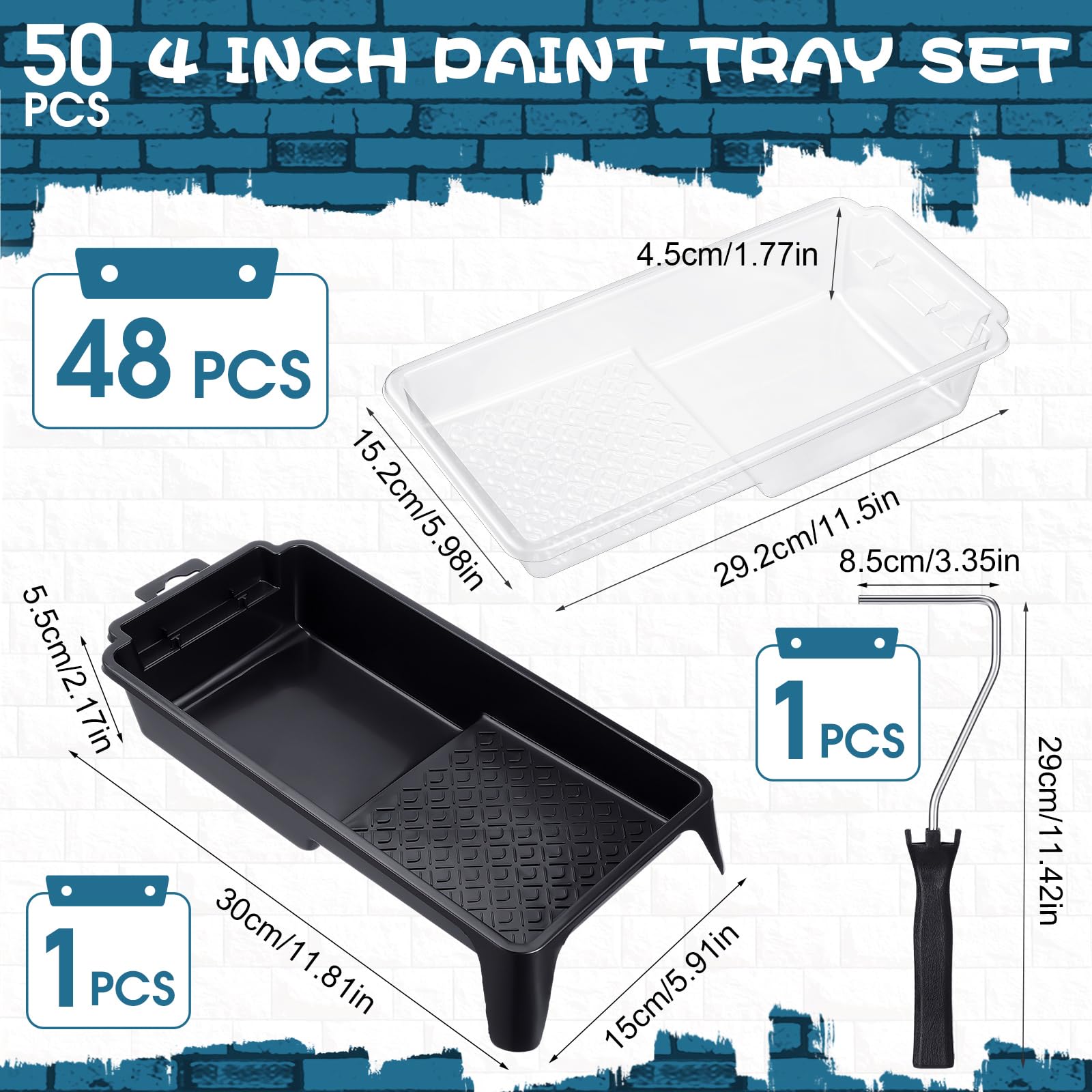 Geelin 50 Pcs 4 Inch Paint Tray Liner Paint Roller Tray Disposable Paint Pan Tray Paint Roller Frame with Handle for Home Walls Furniture Household Painting Improvement Supplies — Amazon image 2