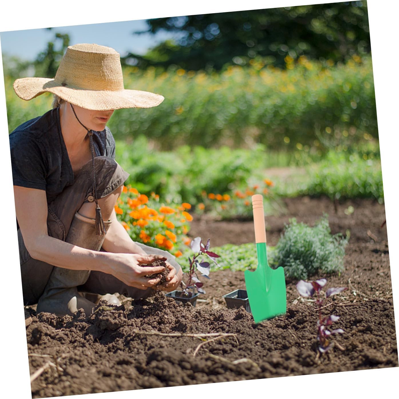 10 Pcs Garden Spade Tool with Wooden Handles Wear Resistant Heads Ergonomic Handheld Shovels for Planting Weeding Digging and Transplanting in Garden Park Use