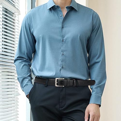 Miniatura 3 de Maikun cinturón de cuero negro para hombre, cinturones de vestir casuales para hombre, hebilla de pin de diseño clásico