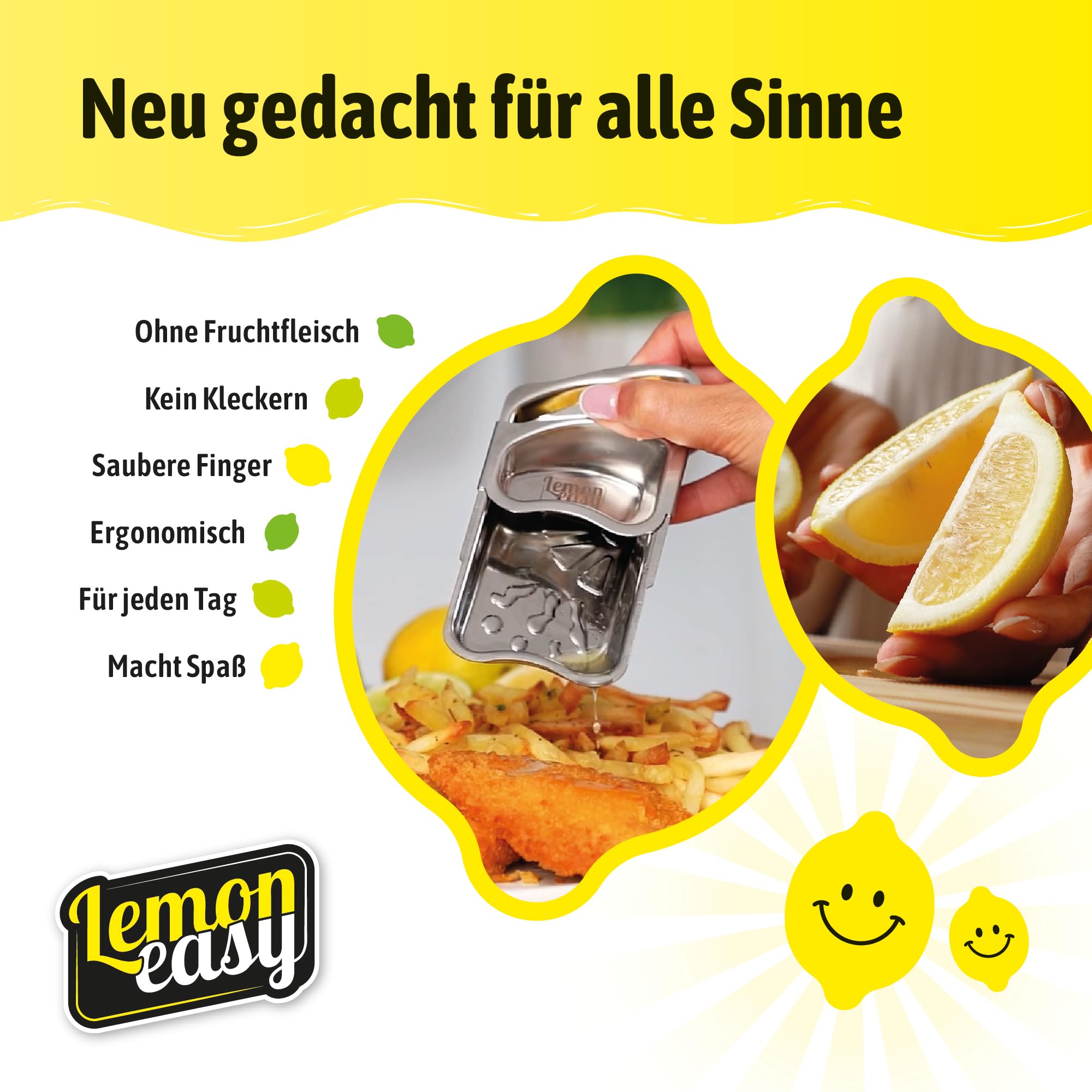 PLUS - Spremiagrumi in acciaio inox, prodotto in Germania, spingere invece di spremere per la massima resa di succo - lavabile in lavastoviglie, igienico ed ergonomico