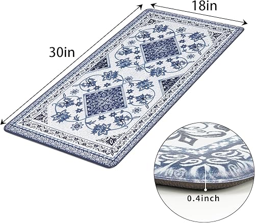 Miniatura 2 de ASPMIZ Alfombrillas antifatiga para suelo de cocina, 18 x 30 pulgadas, alfombras de cocina bohemias azules, antideslizantes, impermeables, cómodas