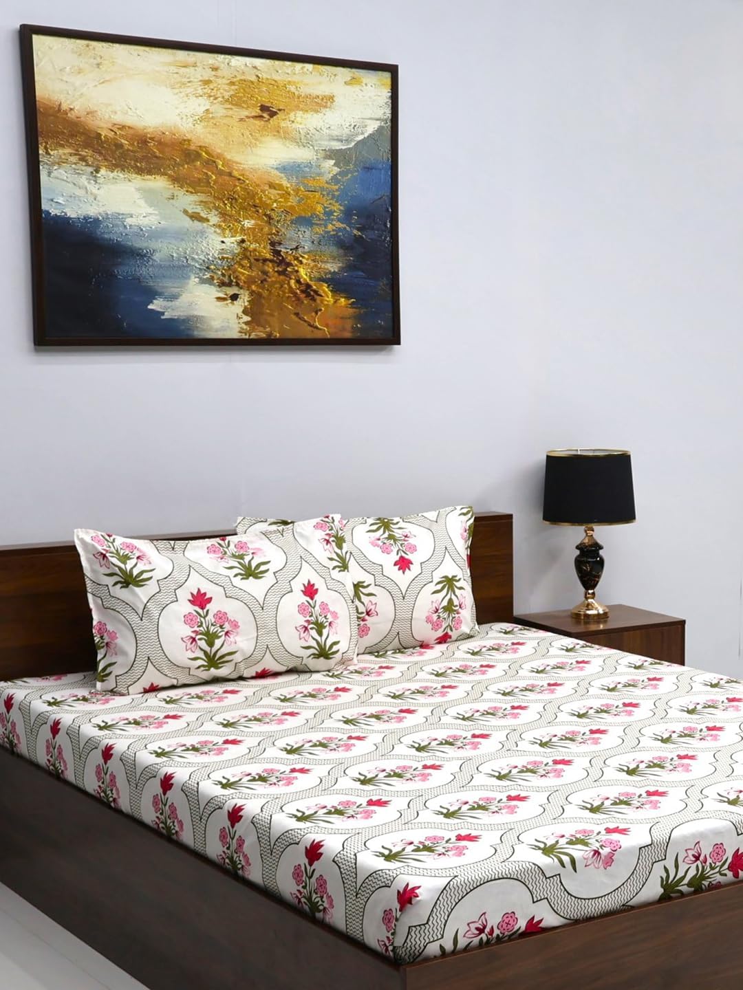 Bombay Dyeing Vista 144 TC Microfiber White Queen Size Bedsheet with 2 Pillow Covers