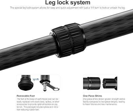 Leofoto LS-223CEXX Tabletop Tripod w/Built-in Leveling Head, Ranger Series, Carbon Fiber, 3 Leg Sections, Lightweight, Ball Head Optional (LS-223CEXX)