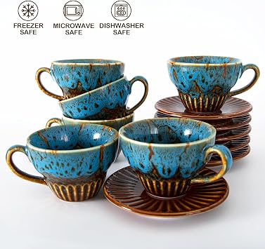 4 oz Espresso Cups with Saucers Set of 6, Ceramic Tea Cup for Latte, Coffee