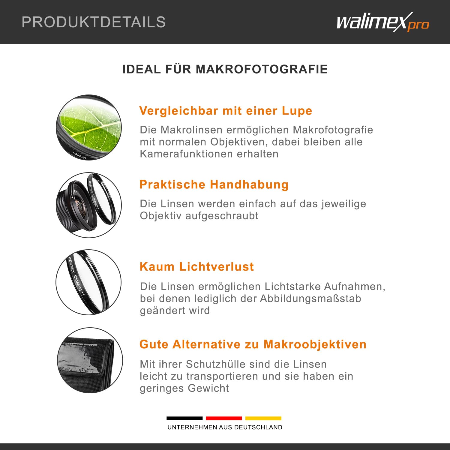 Walimex Close up Makrolinsen-Set 62mm inkl. +1/+2/+4/+10 Dioptrien