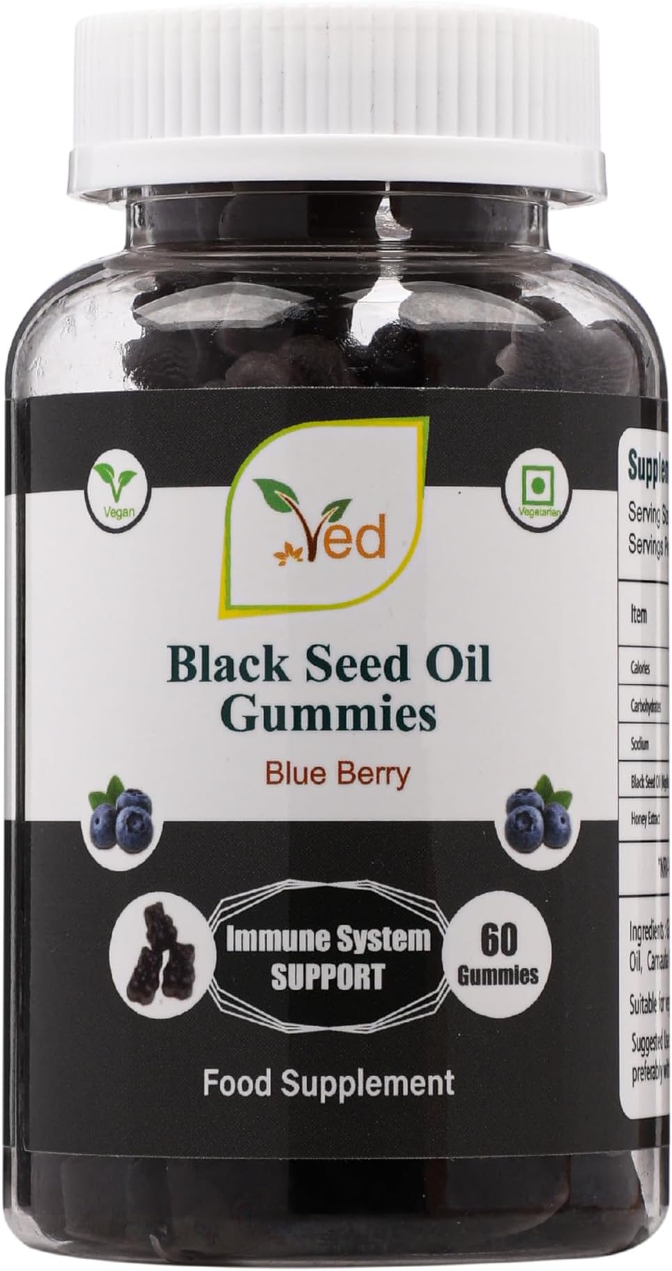 Black Seed Oil Gummies with Blackcurrant Flavour, Raw Unfiltered Black Seed Oil Gummies with Mother Culture, Vegan Health Supplement for Men and Women- 60 Chews 30 Days’ Supply.