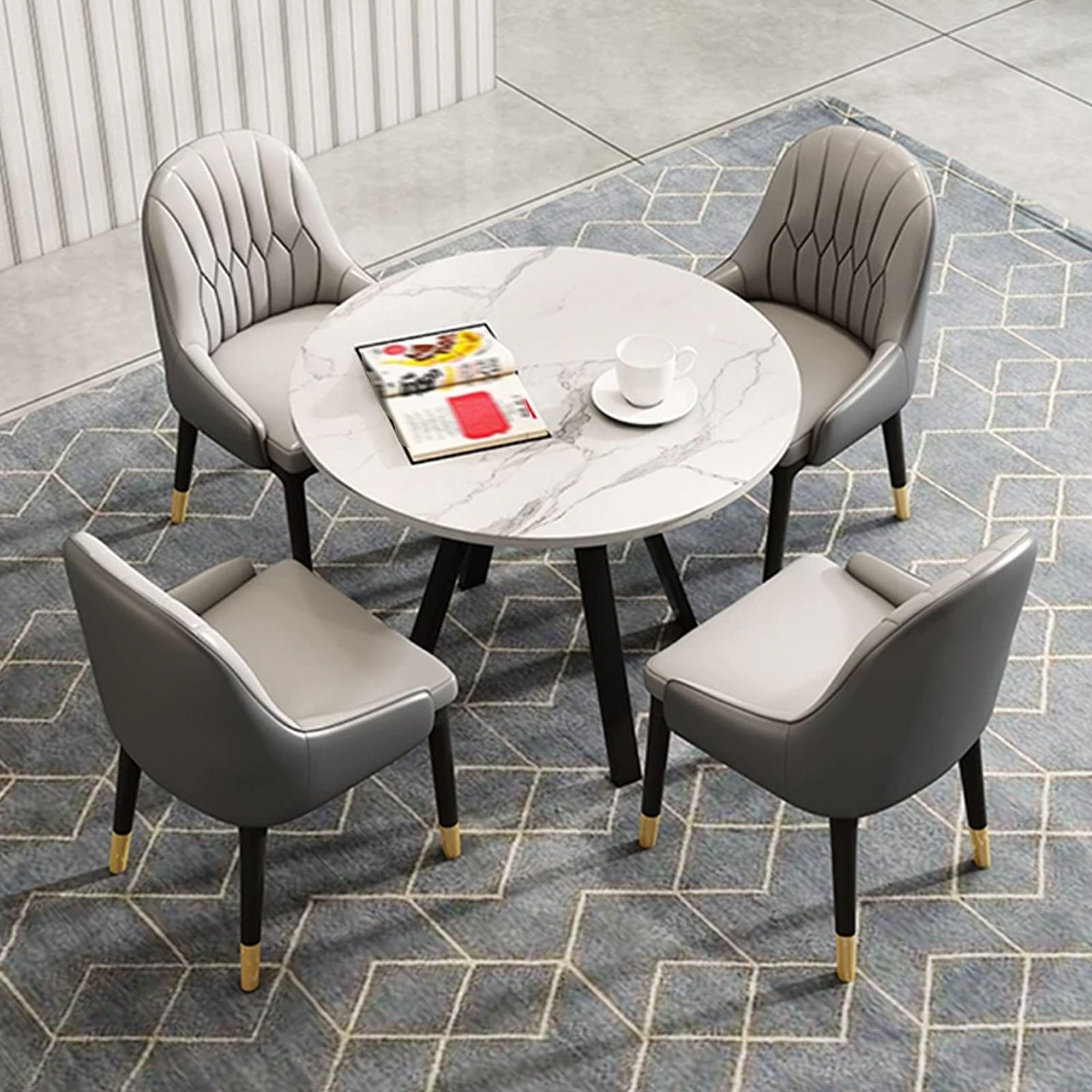 Conjunto Moderno de Mesa Redonda para Comedor y Oficina con 4 sillas, combinación para recepción y negociación (Gris)