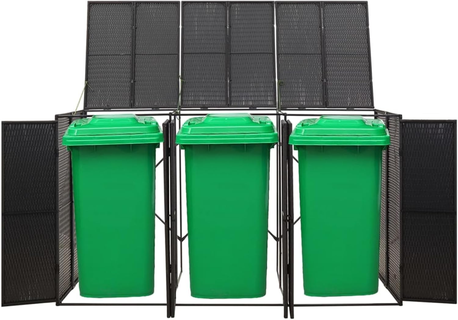 Homgoday Triple Wheelie Bin Shed, Black Outdoor Patio