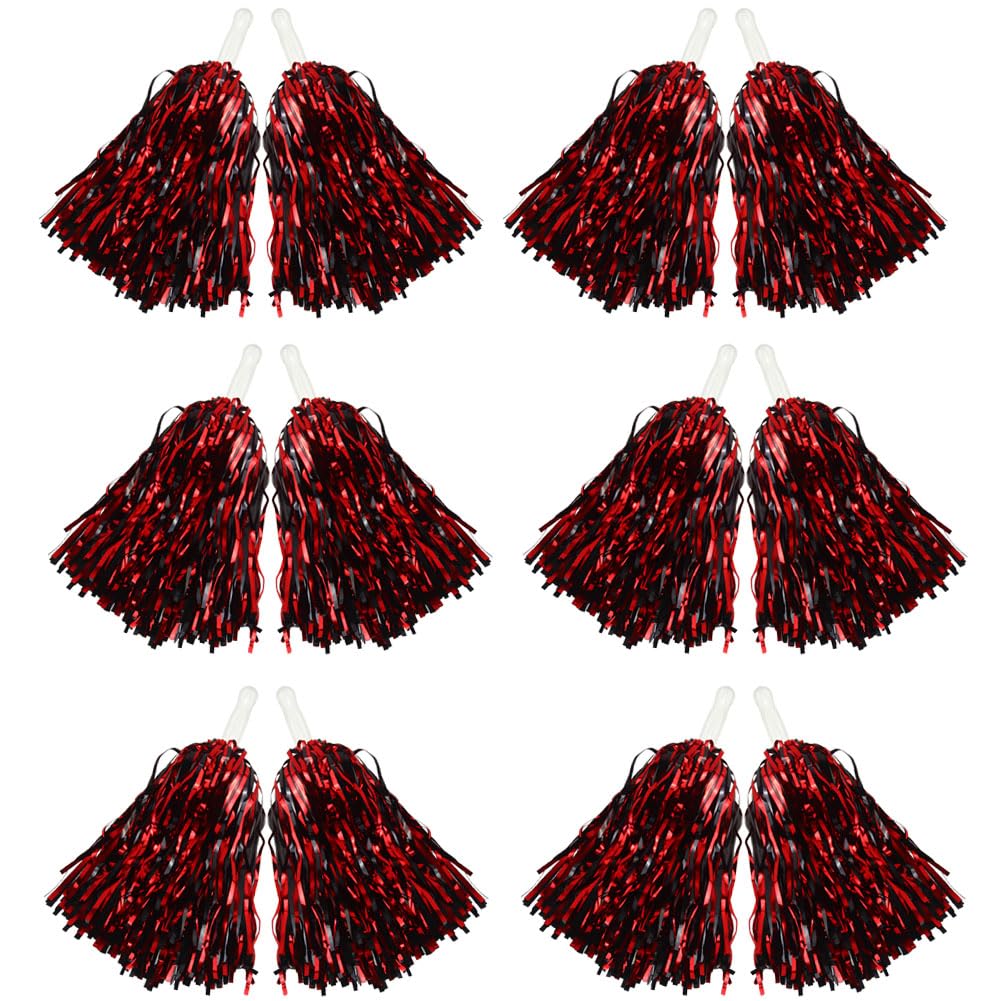 Hooshing 12/24/100PCS Pom Poms Cheerleading Metallic Foil Cheer Pom Poms with Plastic Handles for Rooters Cheering Squad Team Spirit Sports
