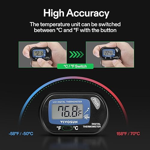 Miniatura 3 de VIVOSUN Termómetro digital LCD para acuario, tanque de peces, temperatura de terrario de agua con ventosa para tortuga, paquete de 1