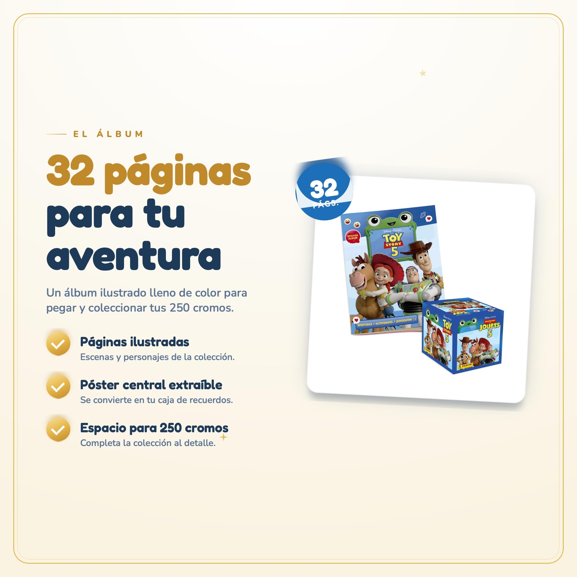 Panini Pack Coleccionista Toy Story 5, Álbum 32 Páginas + 50 Sobres (250 Cromos) y deckbox para repetidas