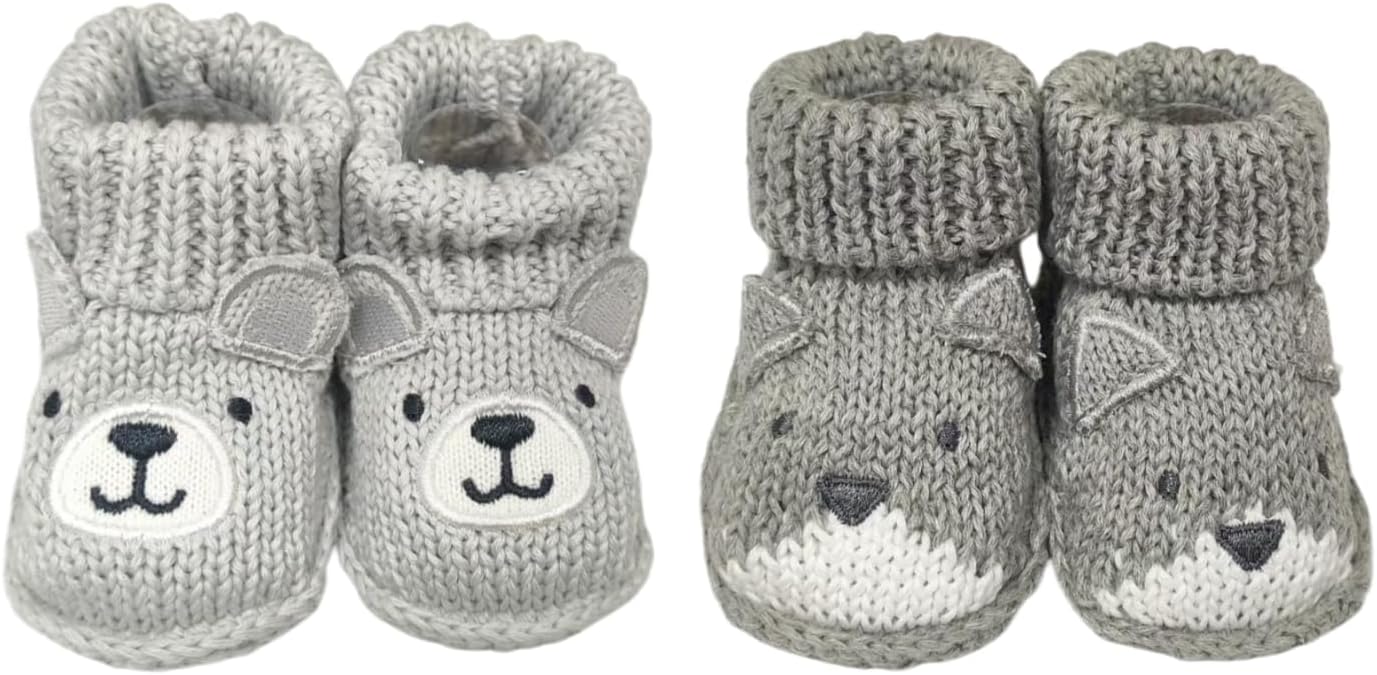 2 pairs Cute Knit Animal Baby Booties - Soft Warm Infant Sock Shoes, Newborn Knit Booties Soft Baby Sock Boots for Infant Boys Girls First Walkers, animals Design, 0-12 Months Medium