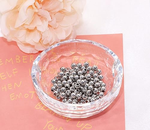 Miniatura 3 de Shapenty Cuentas espaciadoras redondas de acero inoxidable sin costuras, lisas, sueltas, bolas para bricolaje, pulseras, collares, aretes,