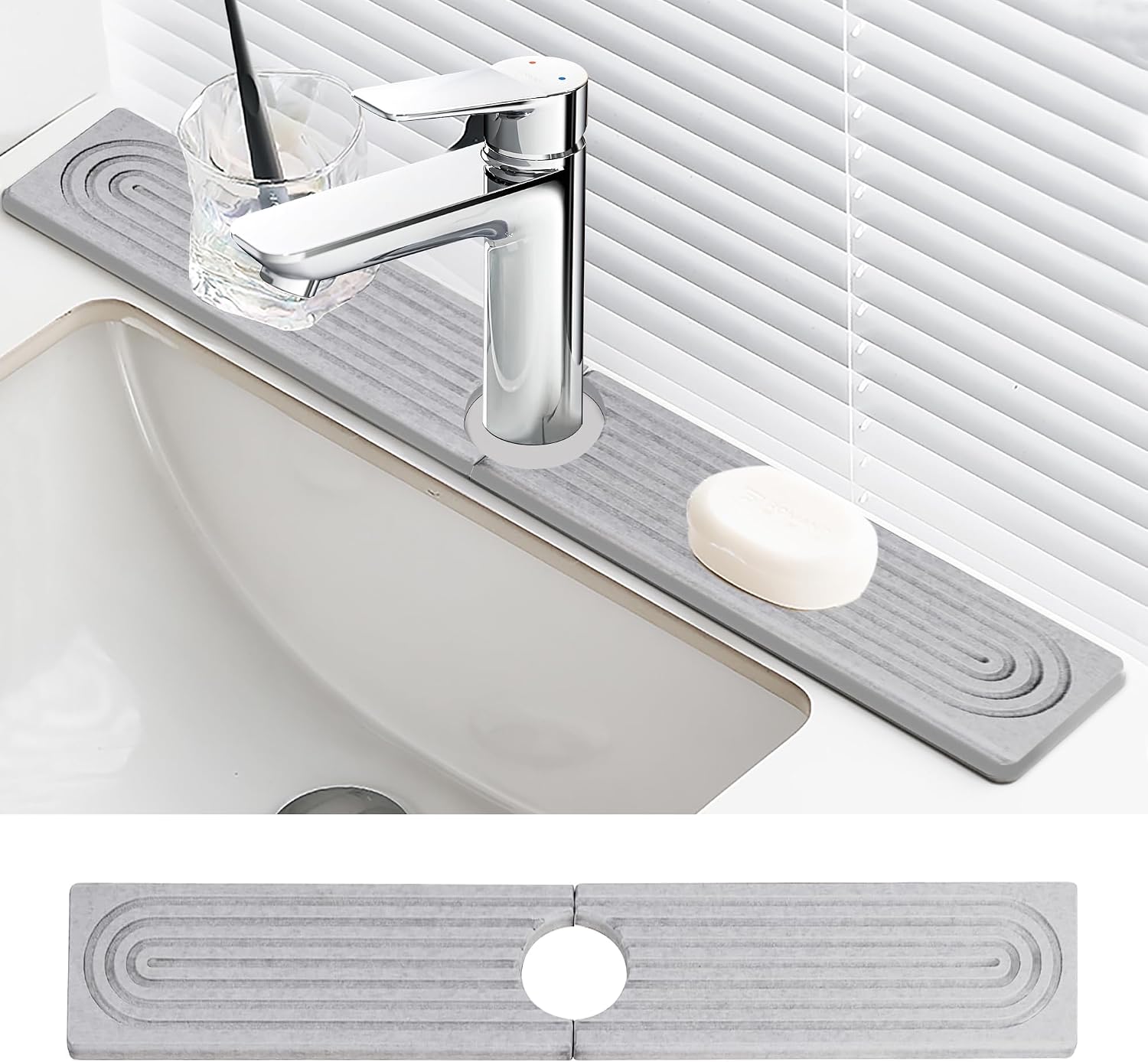 Faucet Mat for Kitchen Sink Diatomite Fast Drying Stone Sink Tray Absorbent Mat Faucet Splash Guard for Kitchen Sink and Bathroom Counter