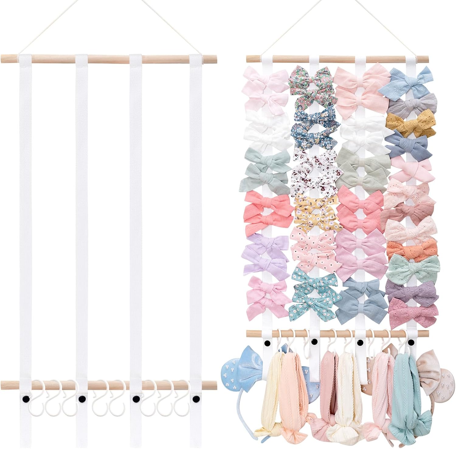 OAOLEER Hair Bow Holder Organizer for Girls，Hair Clips Headband Organizer Storage Wall Hanging Home Decor for Girls Room (1Pcs White 28Inch)