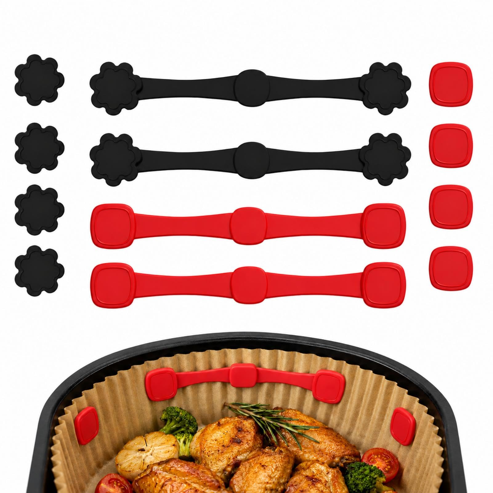12 Pieces Air Fryer Paper Magnets, Reusable Silicone Magnetic Buckles Heat Resistant Baking Paper Attachment Accessories for Air Fryer Easy to Clean