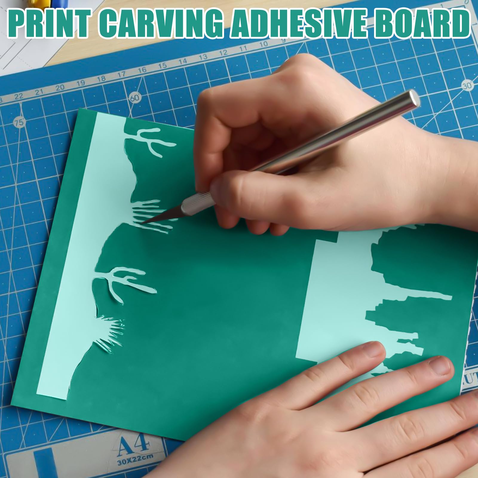 BAIFULAI 5 fogli di linoleum in gomma morbida, 2A4 + A5 + 2A6, piastra in linoleum in gomma morbida, pannelli di taglio linoleico verde, set per timbri, fai da te e progetti di stampa