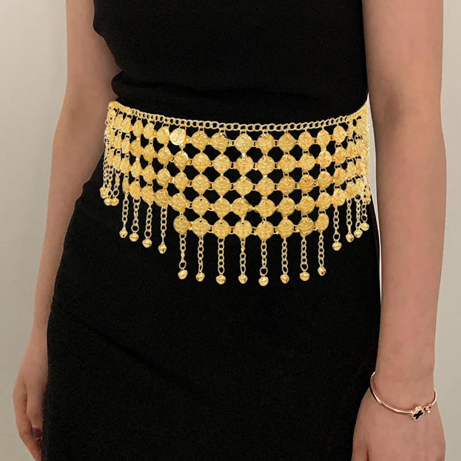 1pcs Coin Belly Dance Skirt Accessories, Women's Tassel Accessories, Belly Dance Dancer Costumes, Suitable for Belly Dance Dancer Performance Dressing (Gold)