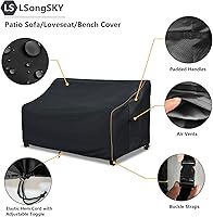 Vista 4 de Funda para sofá de 3 plazas para patio, funda para sofá para exteriores de hasta 76 pulgadas de ancho x 32.5 pulgadas de profundidad x 33 pulgadas
