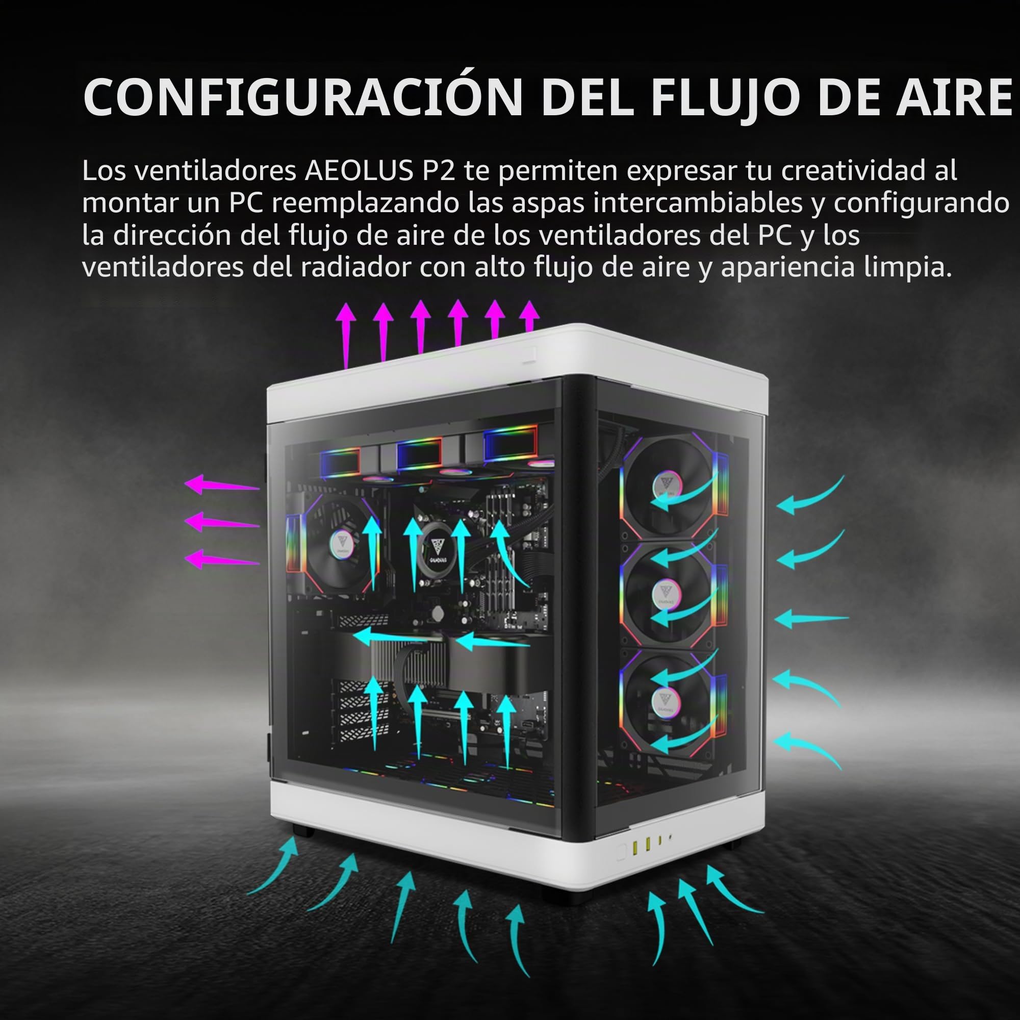 GAMDIAS Ventiladores ARGB de carcasa de PC de 120 mm, ventilador de caja de computadora, conexión de cadena margarita sin cable, iluminación de espejo infinito doble, hoja de ventilador intercambiable