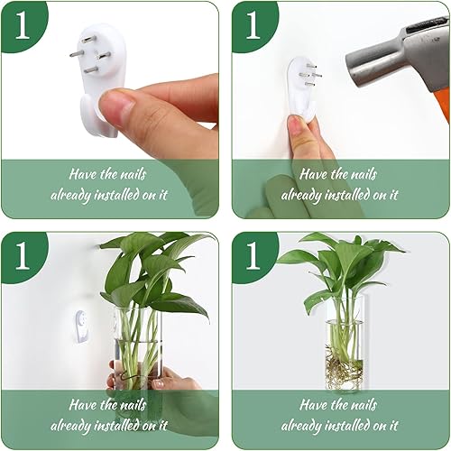 Miniatura 3 de Baderke 6 piezas de jarrón de pared de vidrio para plantas colgantes de propagación de interior con ganchos invisibles de plástico sin rastros de