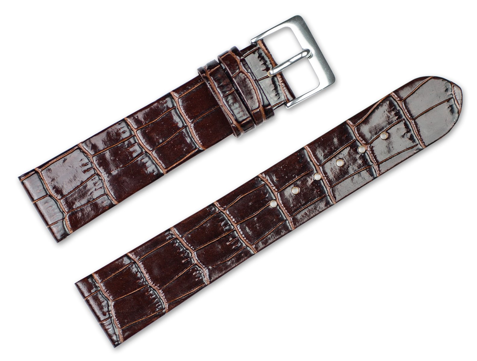 deBeer Alligator Grain Flat with No Stitching Watch Band- Choice of Color (Black, Brown) & Width (12mm, 14mm, 16mm, 18mm, 20mm)