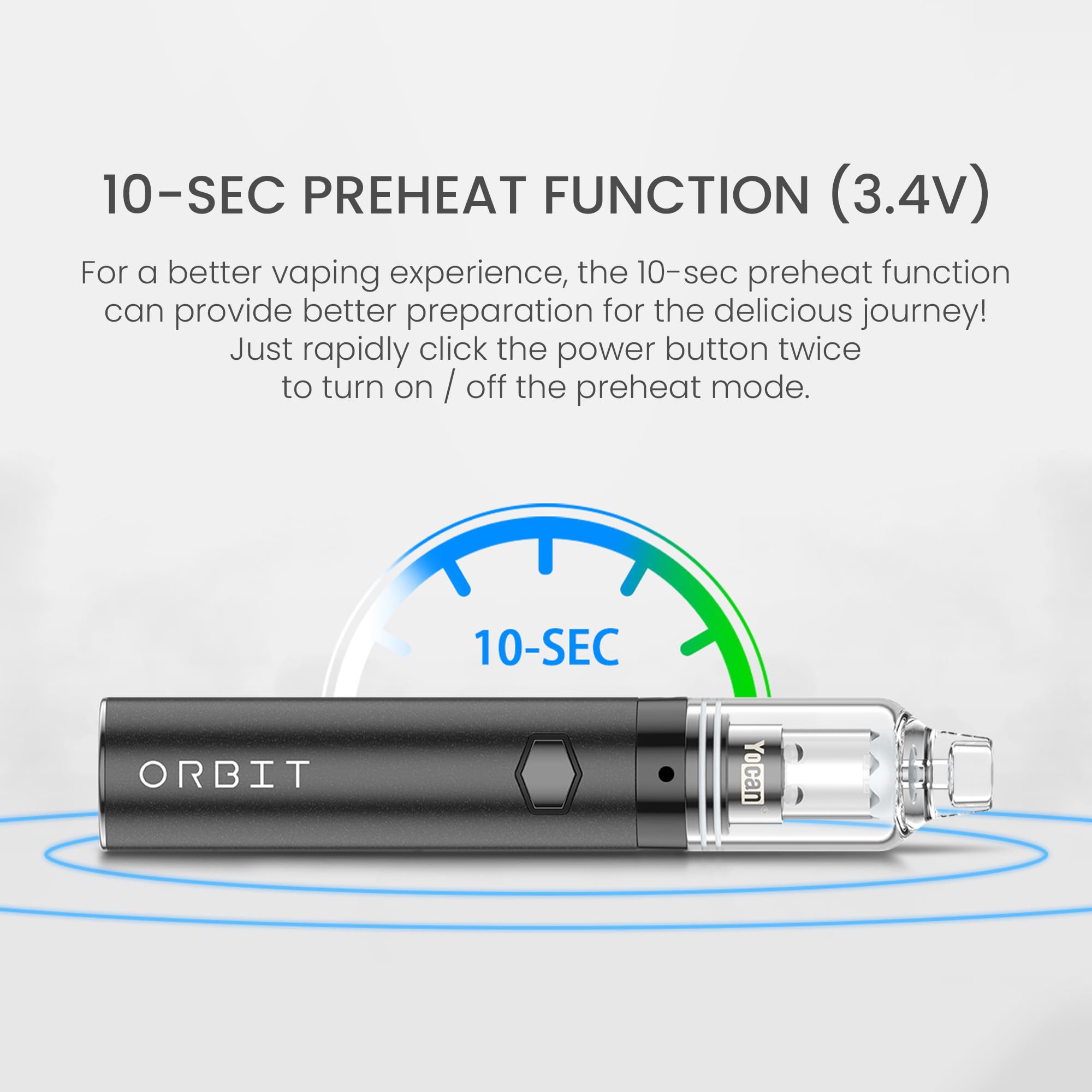 Yocan Orbit Dab Pen Blau | Konzentrat-Vaporizer mit Quarzschale | tragbarer Wax Pen mit rotierenden Terp Pearls | 3 Spannungseinstellungen | 1700-mAh-Akku | USB-C, Edelstahlgehäuse | Glasmundstück