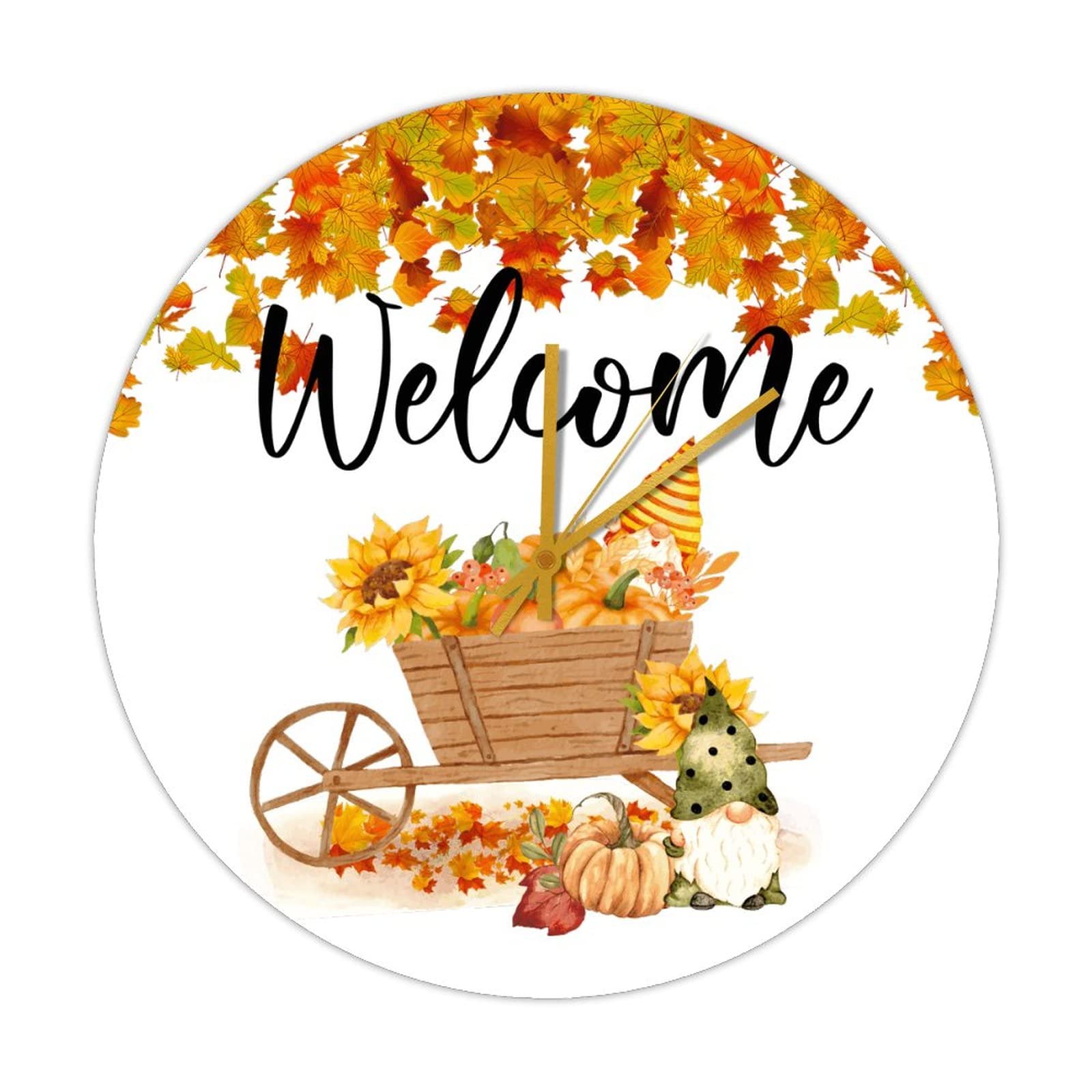 Horloge silencieuse sans tic-tac Hello Fall en bois, pendule murale 38cm pour un salon calme
