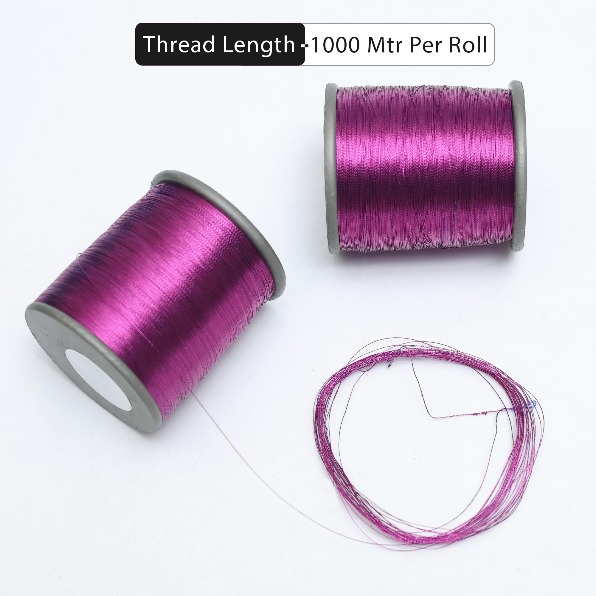 Embroiderymaterial Metallic Zari Thread for Embroidery, Sewing and Jewelry Making, Purple Magenta Color, 0.1MM(Pack of 2 Roll) 4