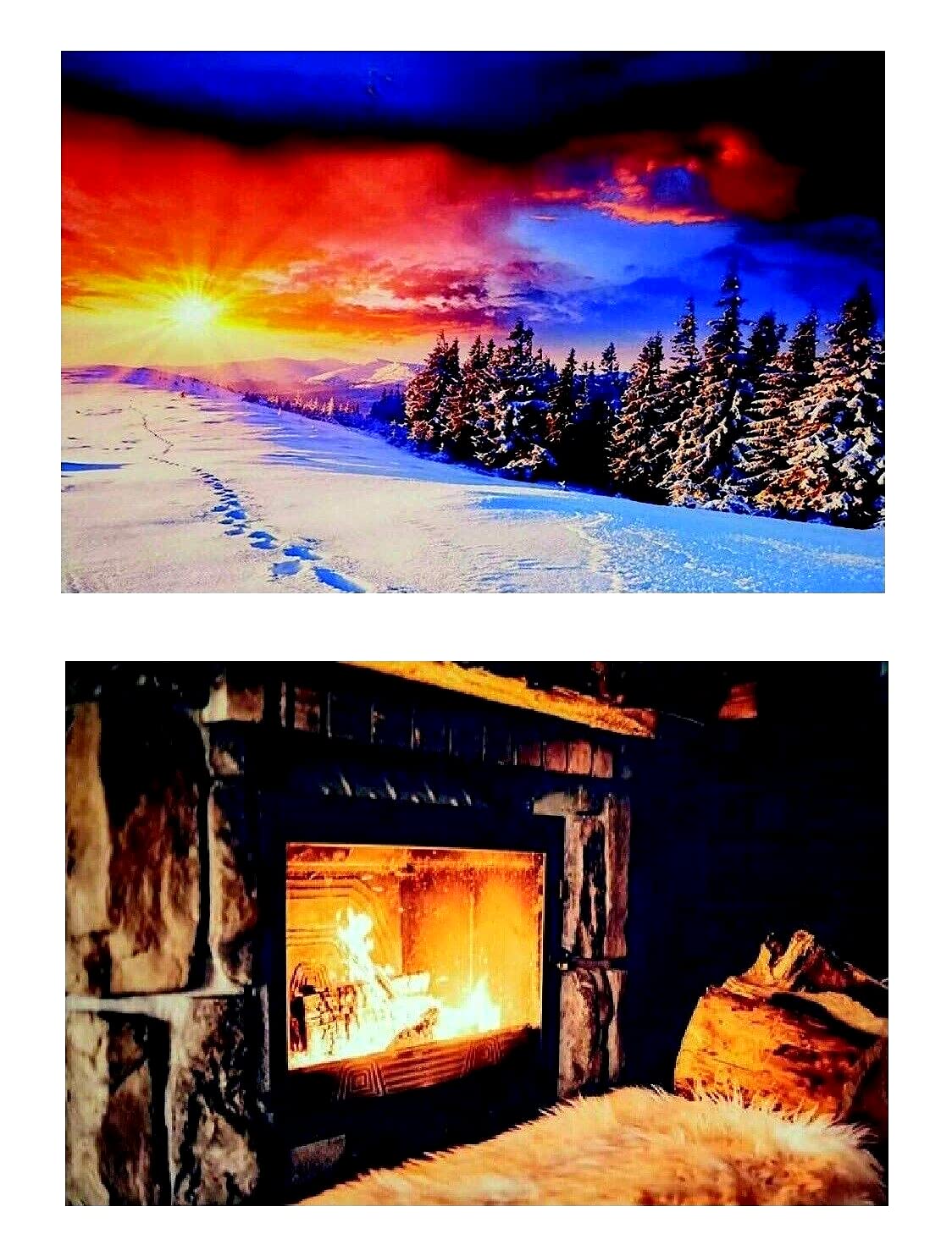 Wellform Pair Winter Landscape Canvas Enhancing Flickering Led Light Up Print Remote