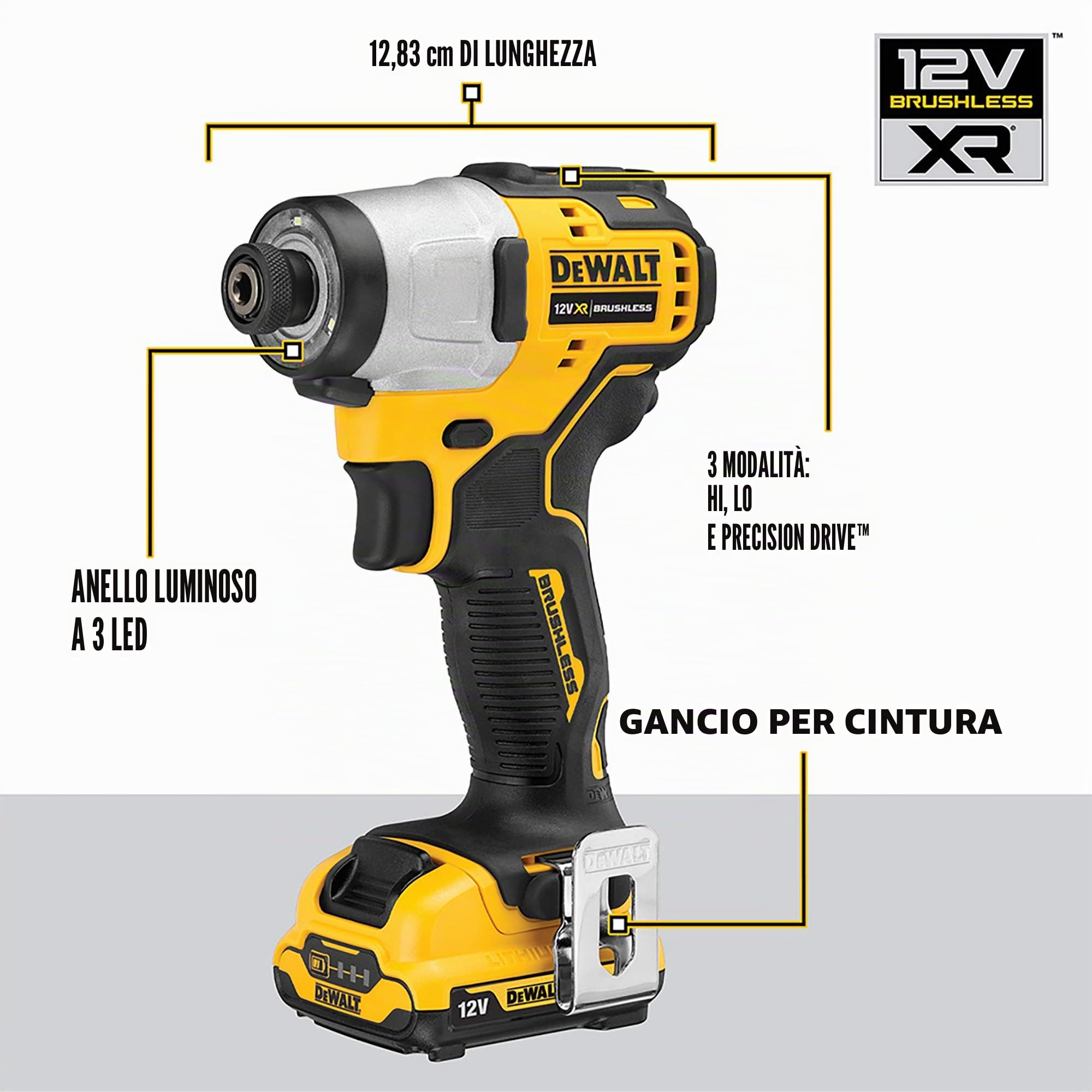 DEWALT DCF801D2-QW - Avvitatore a impulsi XR 12V 1/4" 163Nm con 2 batterie Li-Ion da 2Ah e valigetta TSTAK