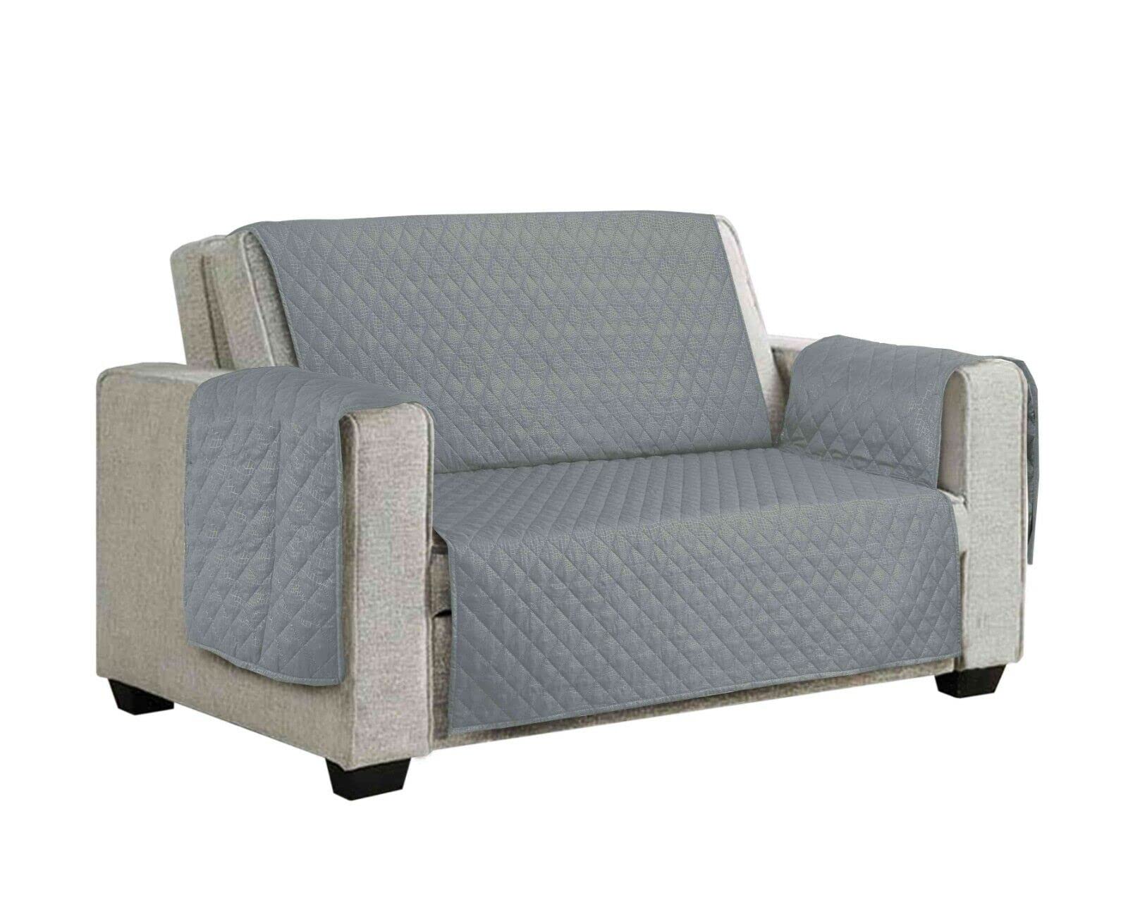 AAHO IT'S ALL ABOUT HOME Quilted Diamond Embossed Pattern Sofa Cover, 1-Piece Anti-Slip Wrinkle Resistant Couch Slipcover, Easy care, Machine Washable, Fully Reversable (Grey - Silver, 1 Seater)