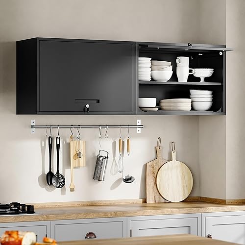 Vista 89 de Yizosh Armario de garaje de metal con puertas, armario de almacenamiento montado en la pared, gabinete de herramientas flotante para sótano, cocina