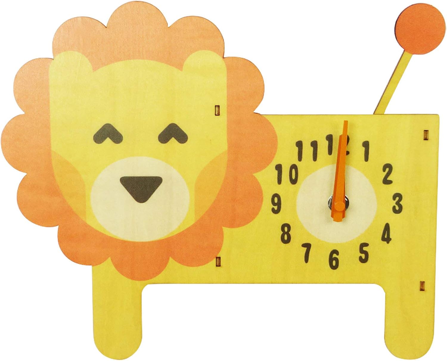 Emartbuy Silent Pendulum Wall Clock for Children Kids Bedroom Living Room Kitchen Wall Decoration – Lion Yellow Orange