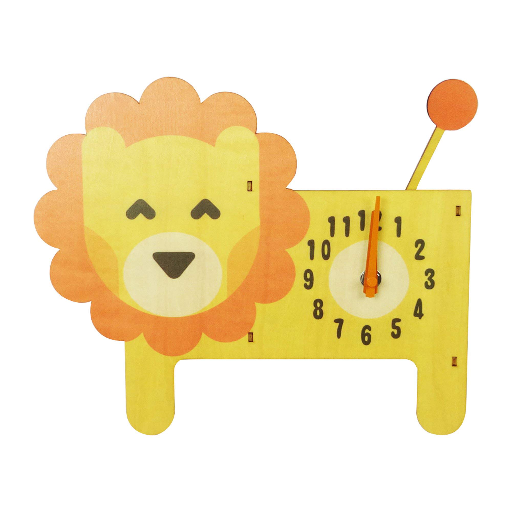 Emartbuy Silent Pendulum Wall Clock for Children Kids Bedroom Living Room Kitchen Wall Decoration - Lion Yellow Orange