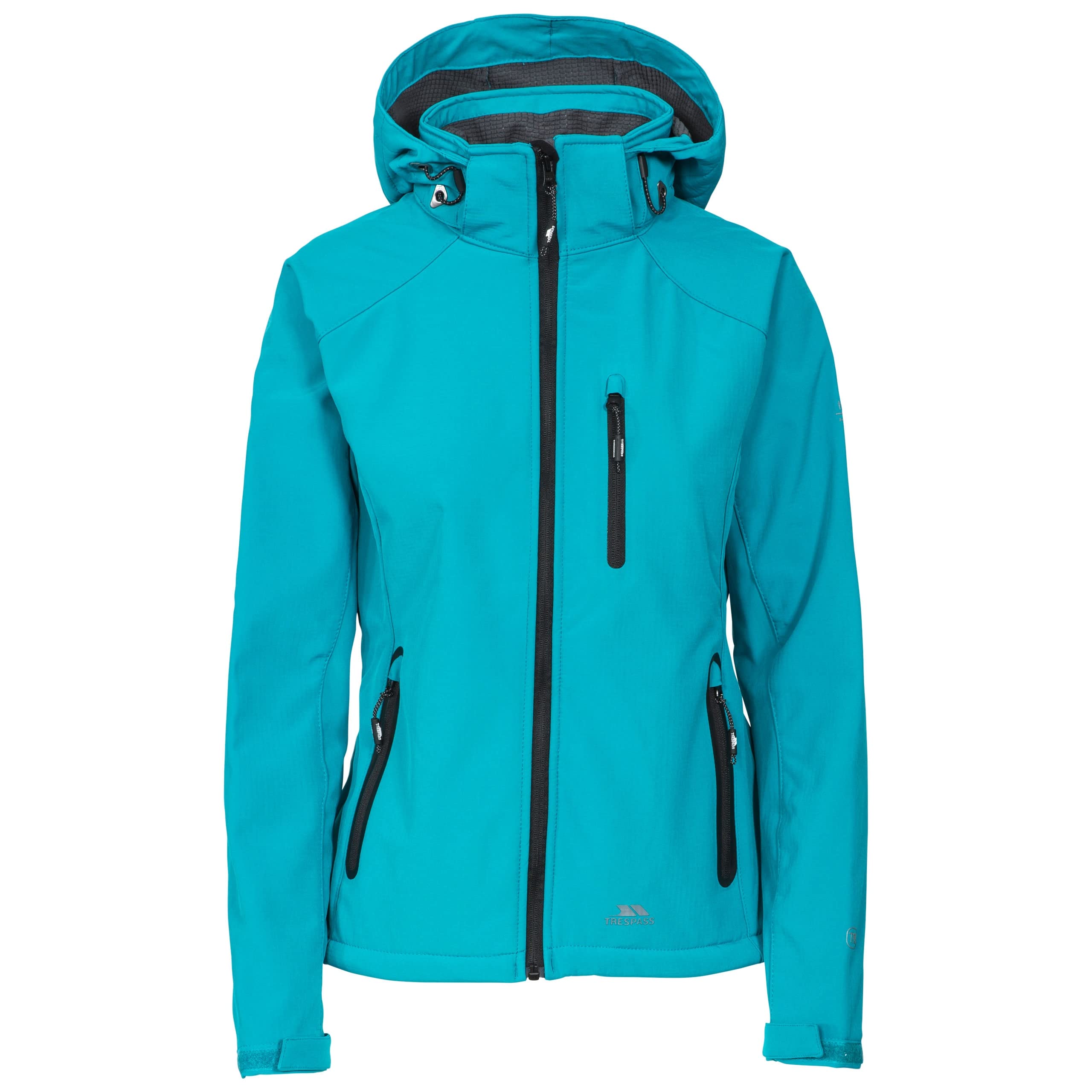 Trespass Womens Softshell Jacket Bela II - Waterproof: 8000mm, Breathable: 3000mvp, Windproof, 3 Low Profile Zip Pockets, Chin Guard, Contrast Zips, Adjustable Zip-Off Hood