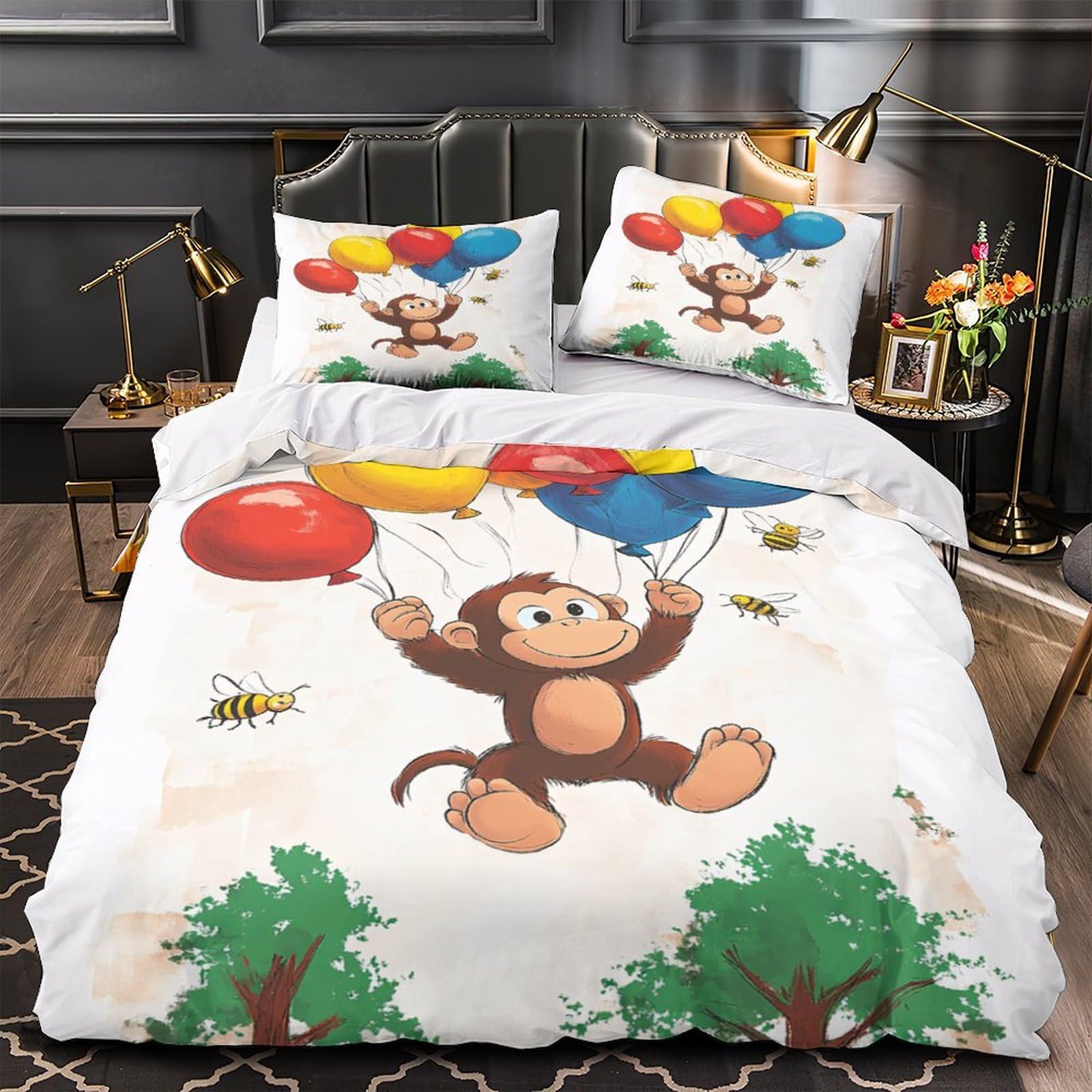 Housse de couette légère anti-allergie parure de lit lama 200x200cm respirante