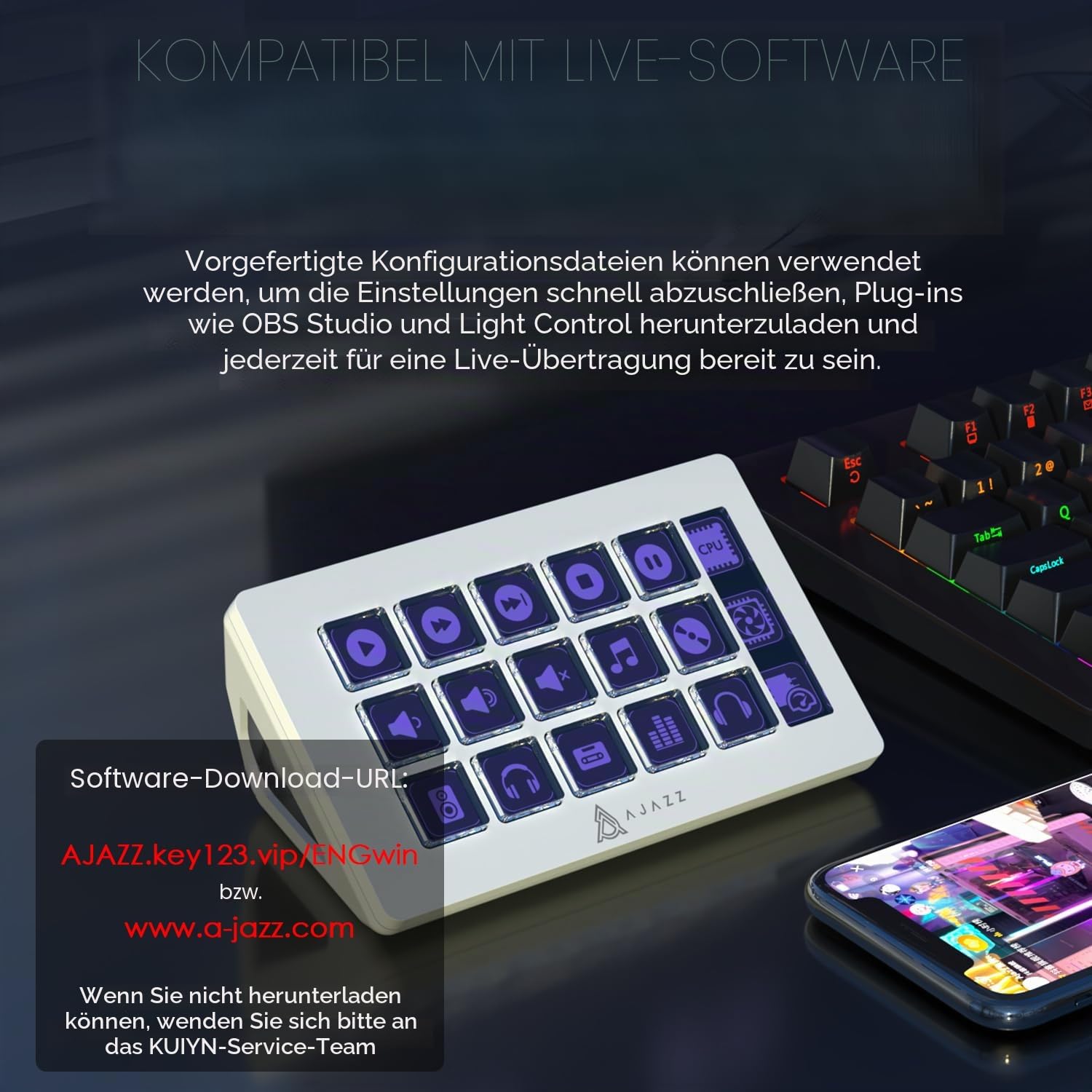 AKP153 Studio-Controller, 15 Makrotasten, Auslösen von Aktionen in Apps und Software wie OBS, Twitch, ​YouTube, benutzerdefinierte Konsole für Live-Streaming, Foto- und Videobearbeitung (weiß)