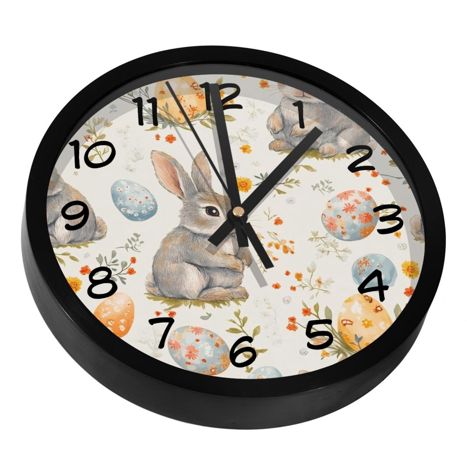 Horloge murale silencieuse pour salon : décor de Pâques sans tic-tac