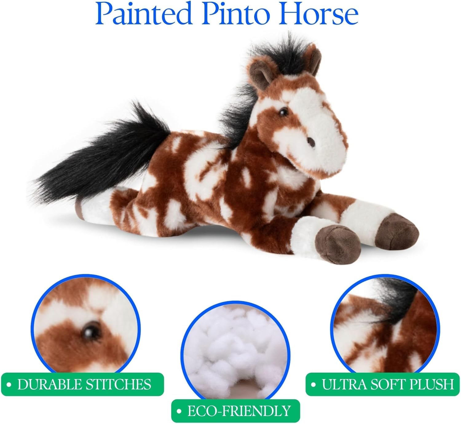 The Petting Zoo Floppy Painted Pinto Horse Stuffed Animal Plushie, Gifts for Kids, Wild Onez Barnyard Animals, Pinto Horse Plush Toy, 16 inches