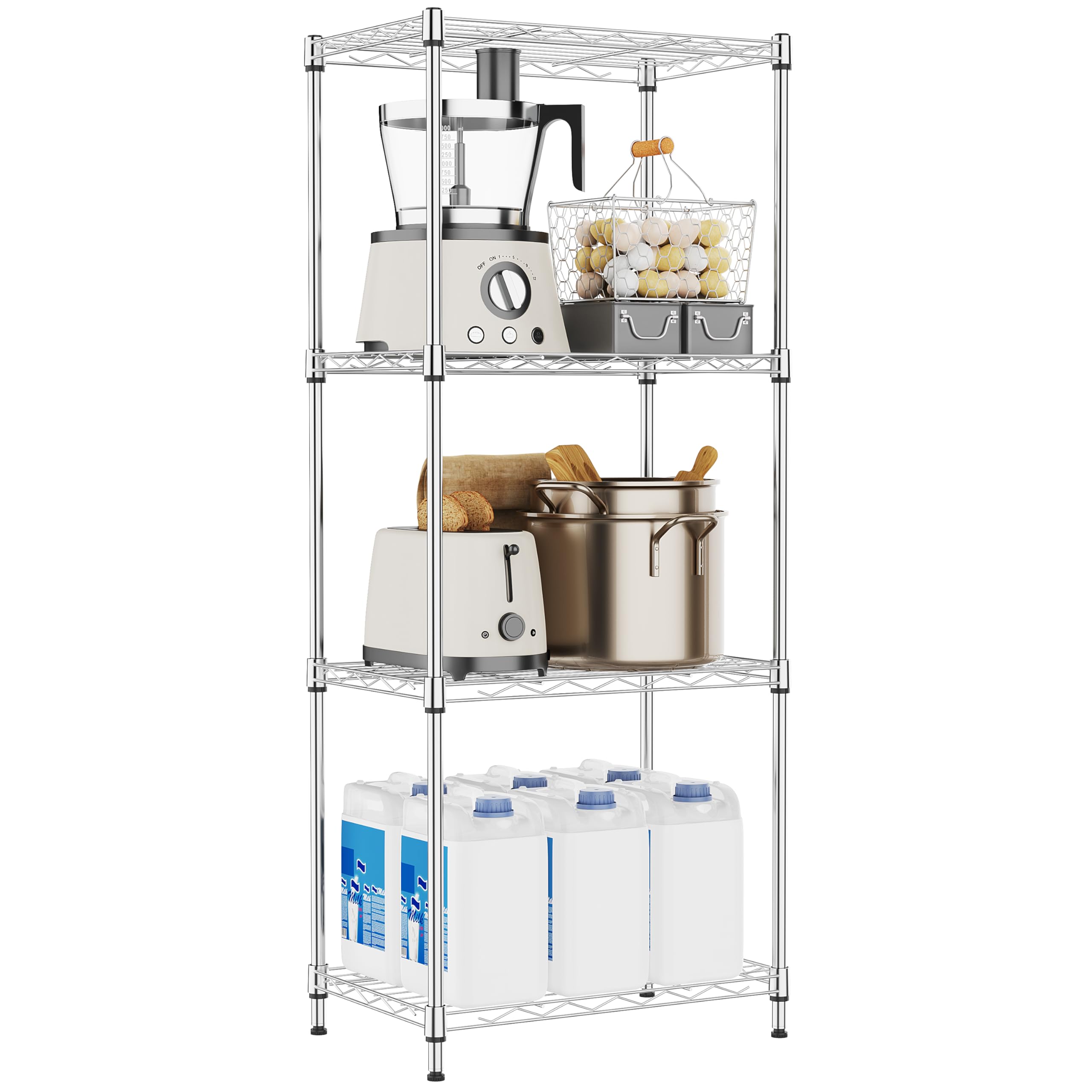 Photo 1 of M MZG 4 Tiers Shelf Metal Storage Shelves Wire Rack Closet Organizers with Wheel for Garage Kitchen Bathroom Laundry Chrome 11.8" D x 17.7" W x 41.9" H