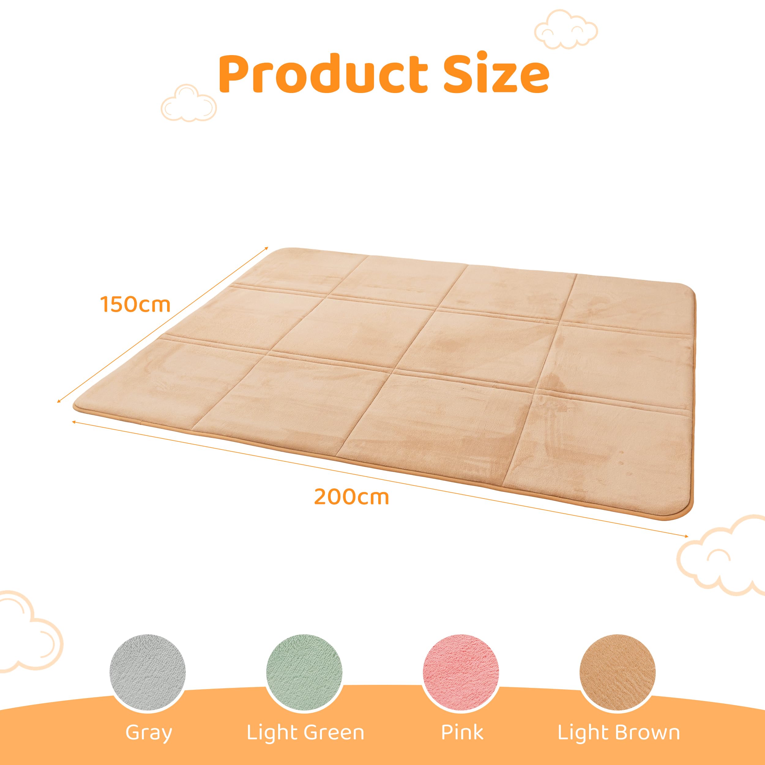 BYBYME Tappetino da gioco pieghevole da 3 cm di spessore, 150 x 200 cm, con fondo antiscivolo, morbido tappetino in memory foam per neonati, bambini e bambini, ideale per soggiorno e yoga, marrone